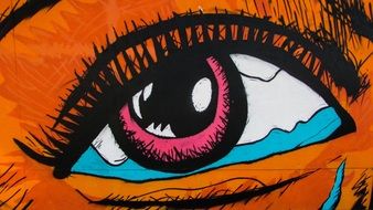 painted crying eye with a pink pupil