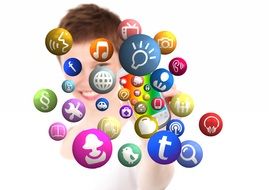 Woman shows social media icons