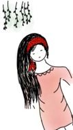 Woman Lady with Long Hair drawing