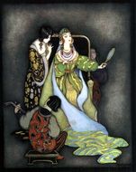 Fairy Tale illustration, beautiful woman with Mirror