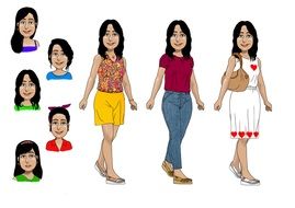 cartooned woman in different clothing