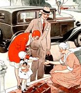 people near the retro car