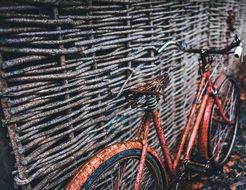 Rusty bicycle near fence