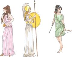 three beautiful women in Ancient clothes, artwork