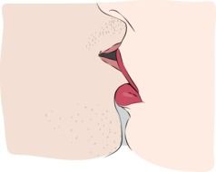 drawn touching lips of man and woman