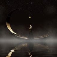 girl in a boat at night romantic poster