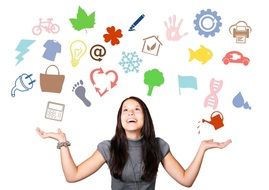 girl playing with icons