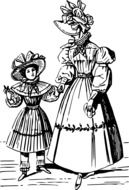 drawing of a woman with a little girl in french costumes