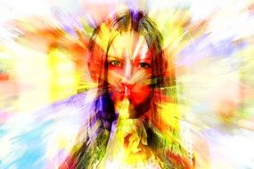 portrait of a girl on the background of multi-colored rays