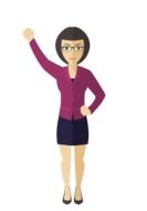 Short haired Businesswoman with hand up, drawing