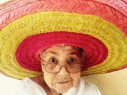 Old Woman in colorful Sombrero