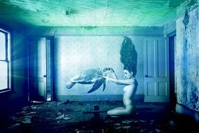 woman under water in the room