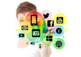 woman and social media icons