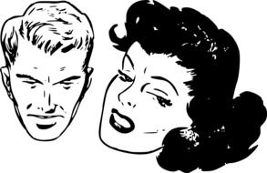 drawing of a female and male face on a white background
