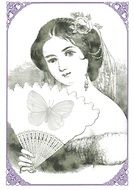 vintage portrait of a woman with a fan