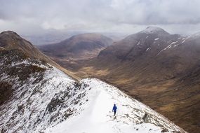 lonely woman on a snowy mountain