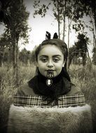 Black and white portrait of a girl in New Zealand