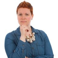 thinking woman with red hair