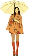 painted girl in a fashionable coat with an umbrella