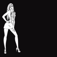 white drawing of a girl on a black background