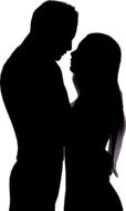 black silhouette of a romantic couple in love
