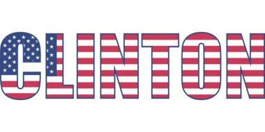 Clinton, letering in colors pf american flag