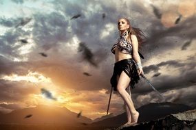 Warrior Woman at Sunset, fantasy