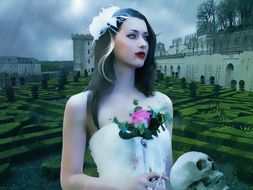 Gothic image of a vampire bride in a cemetery