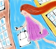 drawing of a shopping woman