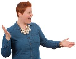 happy woman with short red hairs