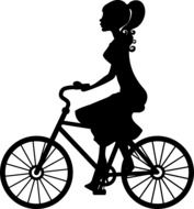 black silhouette of a woman on a bicycle