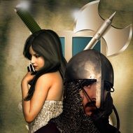 Medieval Knight Woman Shield composition