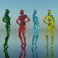 female figures from glass of different colors