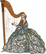 lady playing harp, Vintage drawing