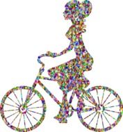 colorful silhouette of a woman on bicycle