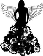 winged Woman dressed with flowers, Abstract Silhouette