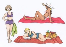 drawn girls having a rest on the beach