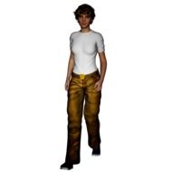 painted girl in leather pants