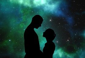 Lovers, silhouette at starry Sky