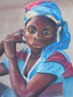 young african girl, Pastel Drawing