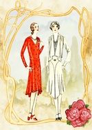 Vintage Ladies Romantic 1920 drawing