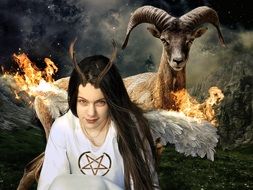 girl and capricorn in gothic style