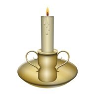 White burning Candle in Holder, illustration