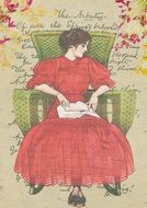 Vintage drawing of the lady on the couch