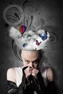 girl with different thoughts in her head