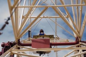 girl sits on a review wheel on a sunny day