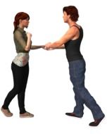 young Woman and Man holding hands, illustration
