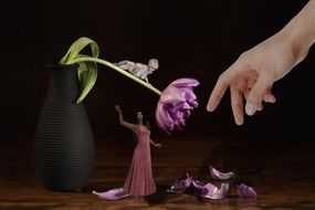 surreal story with a woman near a vase