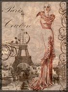 vintage drawing of the lady in Paris