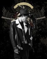 young man in a leather jacket and hat